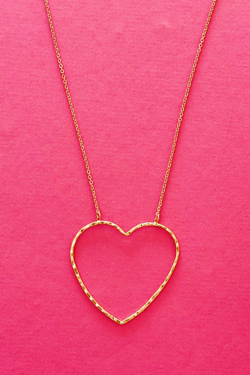 Big Heart to Love Hammered Gold Wire Heart Necklace – Adjustable 18" Chain