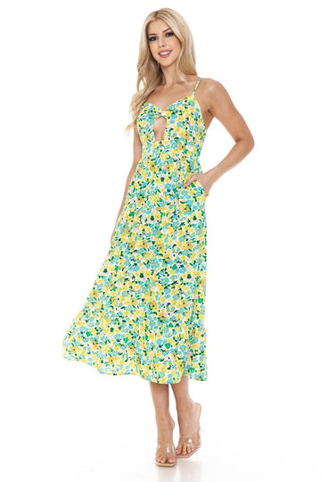 Women’s Floral Print Maxi Dress, Elegant Boho Floral-Midaxi A‑Line