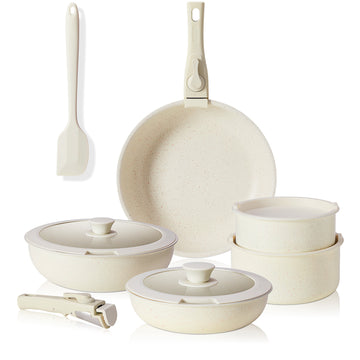 12-Piece Non-Stick Granite Cookware Set with Detachable Handles – Space-Saving Pots and Pans Set