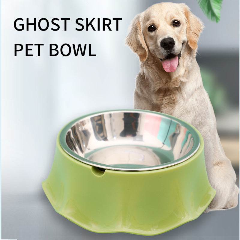 stainless steel pet food bowl with rubber non-skid base

