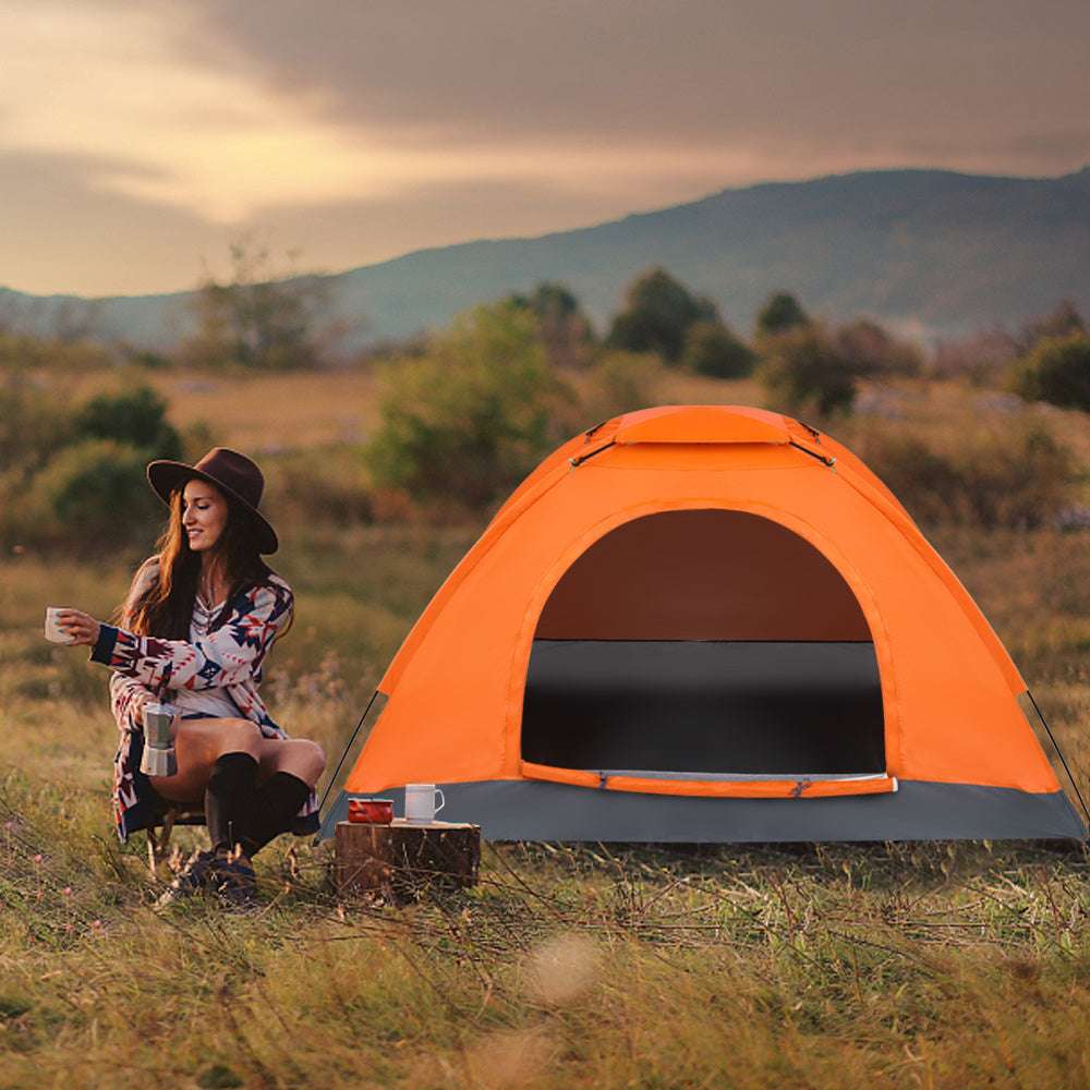 1-Person Pop-Up Dome Camping Tent – Waterproof & Lightweight (Orange)