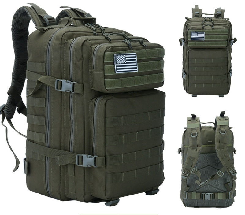 Green tactical backpack with American flag patch 