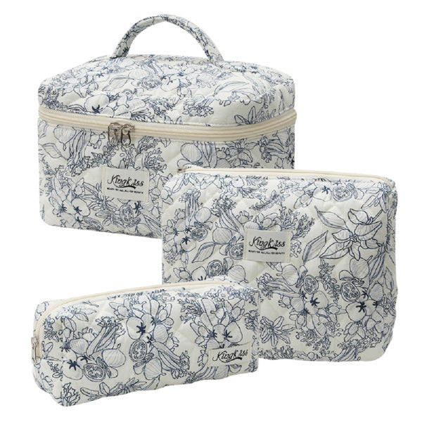 women’s cosmetic bags set of 3 quilted cotton organizer
