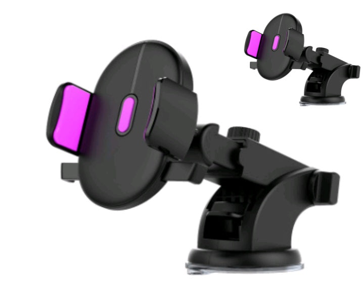 Black car phone holder with purple accents