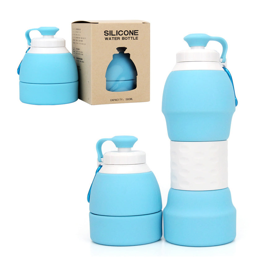 Set of blue silicone water bottles with packaging