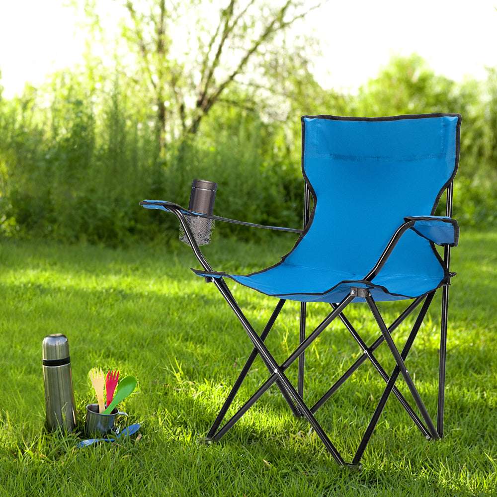 Portable Blue Camping Chair – Foldable Outdoor Chair with Carry Bag, 230lbs Capacity