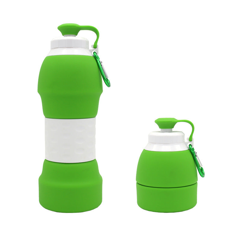 Two green collapsible water bottles with white accents