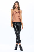 Made‑in‑USA Silky Satin Print Tank Top,  Smooth Scoop‑Neck Essential
