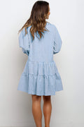 Plaid Ruffle V-Neck Dress for Women – Button Front, Three-Quarter Sleeves, Summer Midi Dress