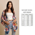 Happy Kimono Floral Open-Front Blouse , Sheer 3/4-Sleeve Relaxed Jacket