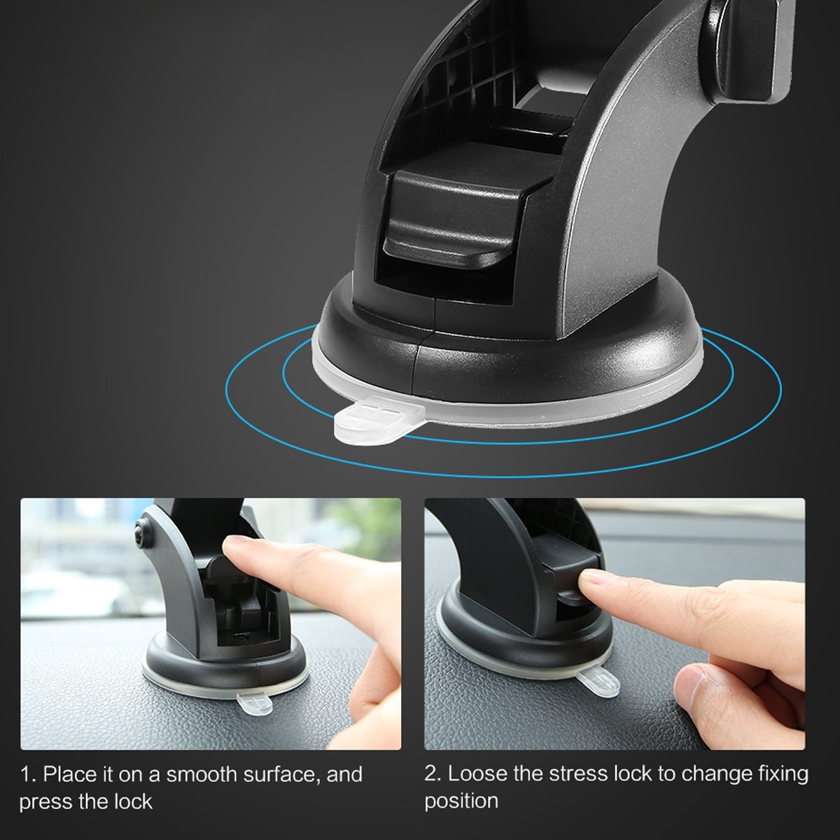 Car phone holder with suction cup and instructions