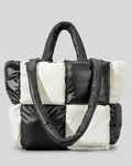 Black and white quilted handbag Women’s Puffer Tote Handbag – Lightweight Quilted Shoulder Bag for Everyday Use
