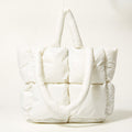 White quilted tote bag Women’s Puffer Tote Handbag – Lightweight Quilted Shoulder Bag for Everyday Use