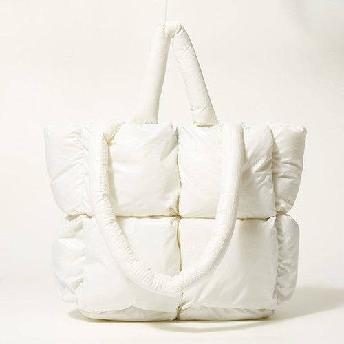 White quilted tote bag Women’s Puffer Tote Handbag – Lightweight Quilted Shoulder Bag for Everyday Use