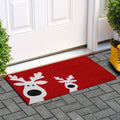 17″ × 29″ Red & White Coir Reindeer Outdoor Christmas Door Mat, Heavy‑Duty Eco‑Friendly Holiday Mat
