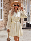 Long Sleeve Wrap Front Dress – Elegant V-Neck Bodycon Midi Dress for Women
