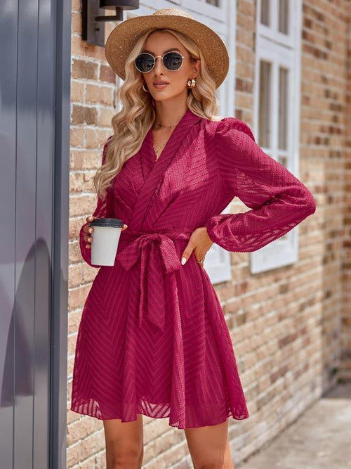 Long Sleeve Wrap Front Dress – Elegant V-Neck Bodycon Midi Dress for Women