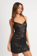 Spaghetti Strap Sequin Mini Dress, Shimmer Party Dress for Women