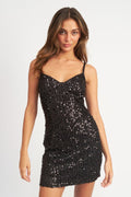 Spaghetti Strap Sequin Mini Dress, Shimmer Party Dress for Women