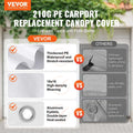 VEVOR Carport Replacement Canopy Cover 10 X 20 Ft, Garage Top Tent Shelter Tarp Heavy-Duty Waterproof & UV Protected, Easy Installation With Ball Bungees,White Only Top Cover, Frame Not Include
