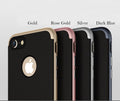 Four phone cases in gold, rose gold, silver, and dark blue with Apple logo.