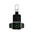 Black keychain with a small screen displaying a charging icon on a white background