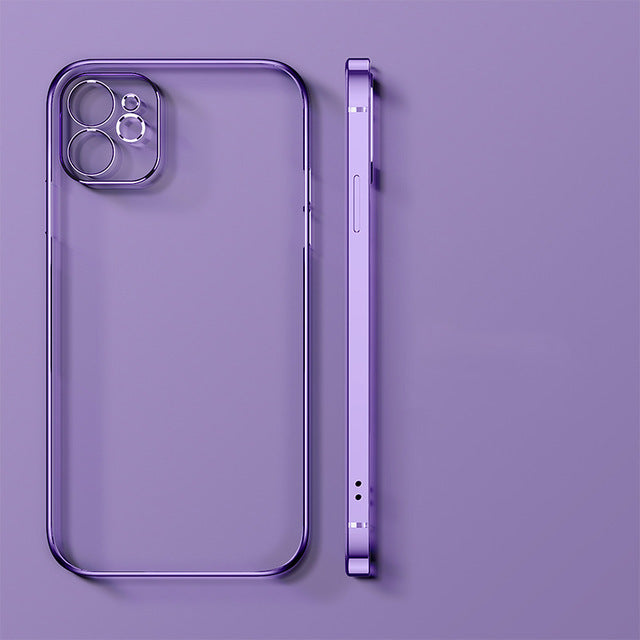 Purple phone case with clear back and side view