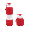 Red and white collapsible water bottles with carabiners