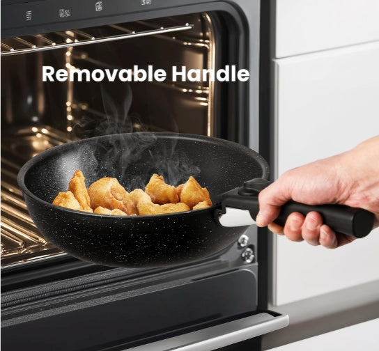 12-Piece Non-Stick Granite Cookware Set with Detachable Handles – Space-Saving Pots and Pans Set