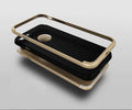 Two phone cases, one black and one gold, stacked on a light gray background
