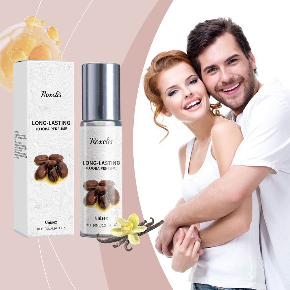 Roxelis Jojoba Perfume Oil – 10 ml Roll-On with Amber & Bergamot