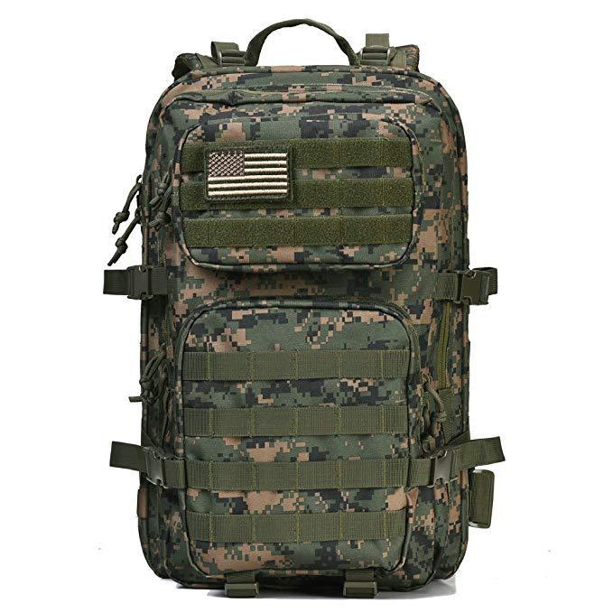 Camouflage backpack with American flag patch