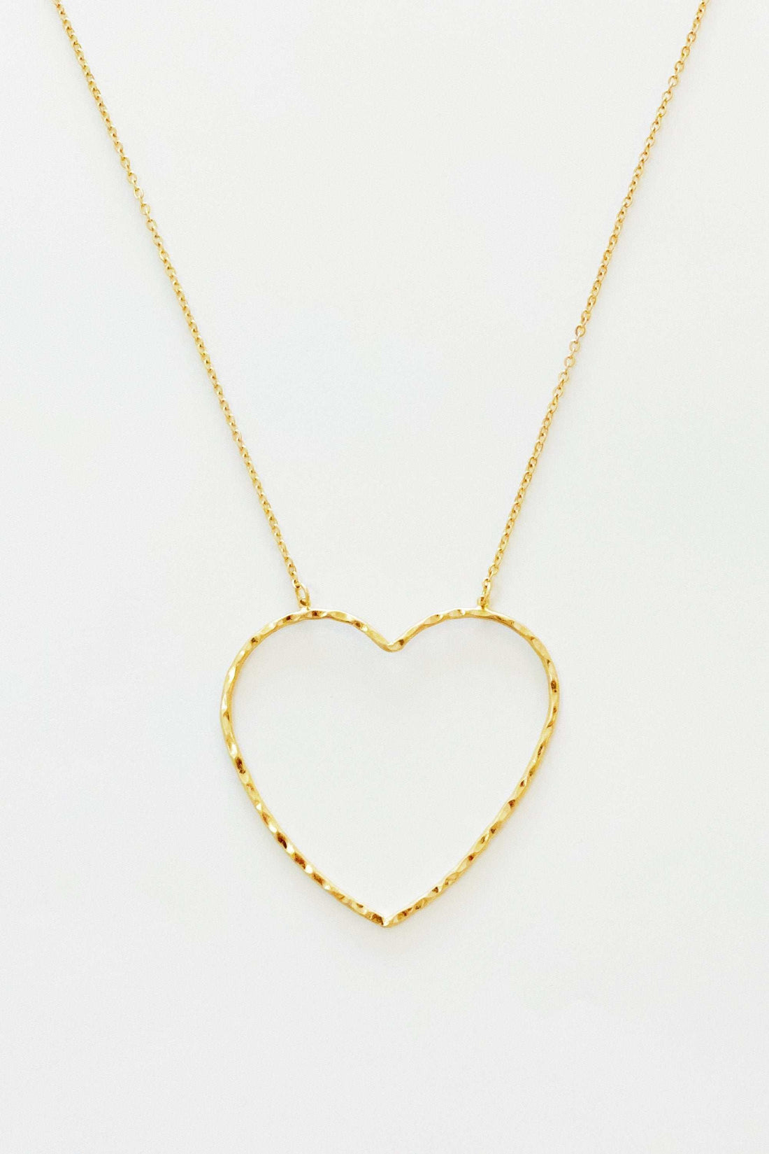 Big Heart to Love Hammered Gold Wire Heart Necklace – Adjustable 18" Chain