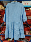 Plaid Ruffle V-Neck Dress for Women – Button Front, Three-Quarter Sleeves, Summer Midi Dress