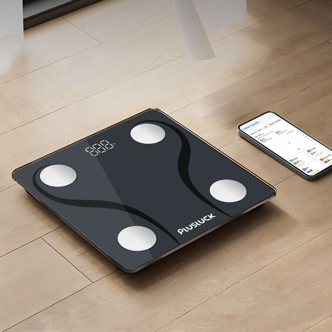 PLusluck Smart Scale, Digital Bathroom Scale BMI Weighing Body Fat Scale, Body Composition Monitor Health Analyzer -with Smartphone App