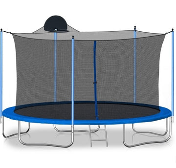 12FT Outdoor Trampoline with Basketball Hoop, Ladder & Safety Net – For Kids & Adults