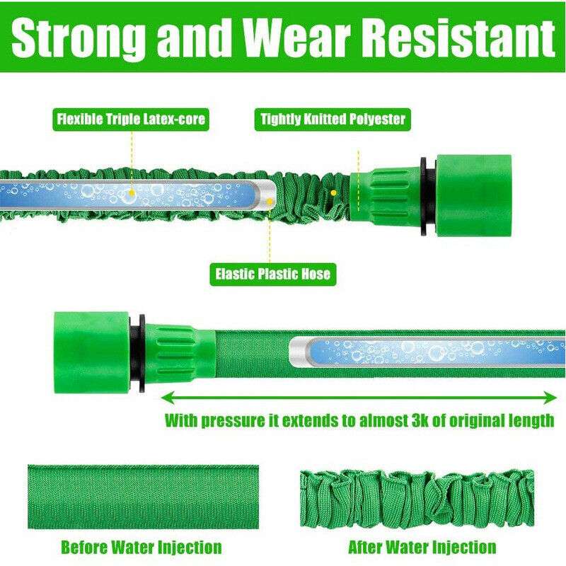 Expandable Garden Water Hose with 7-Function Spray Nozzle – 25FT, 50FT, 75FT, 100FT – Flexible, Lightweight & Tangle-Free

