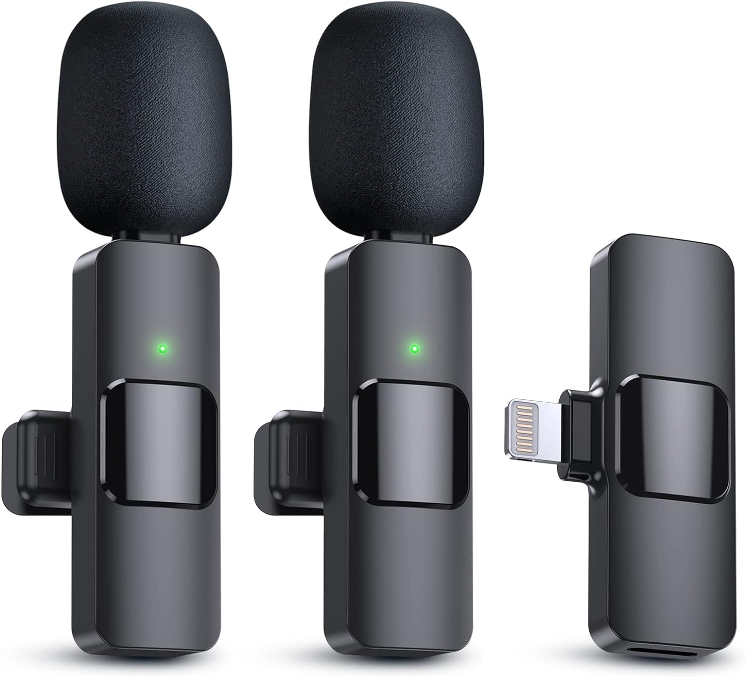 Two wireless microphones with a receiver