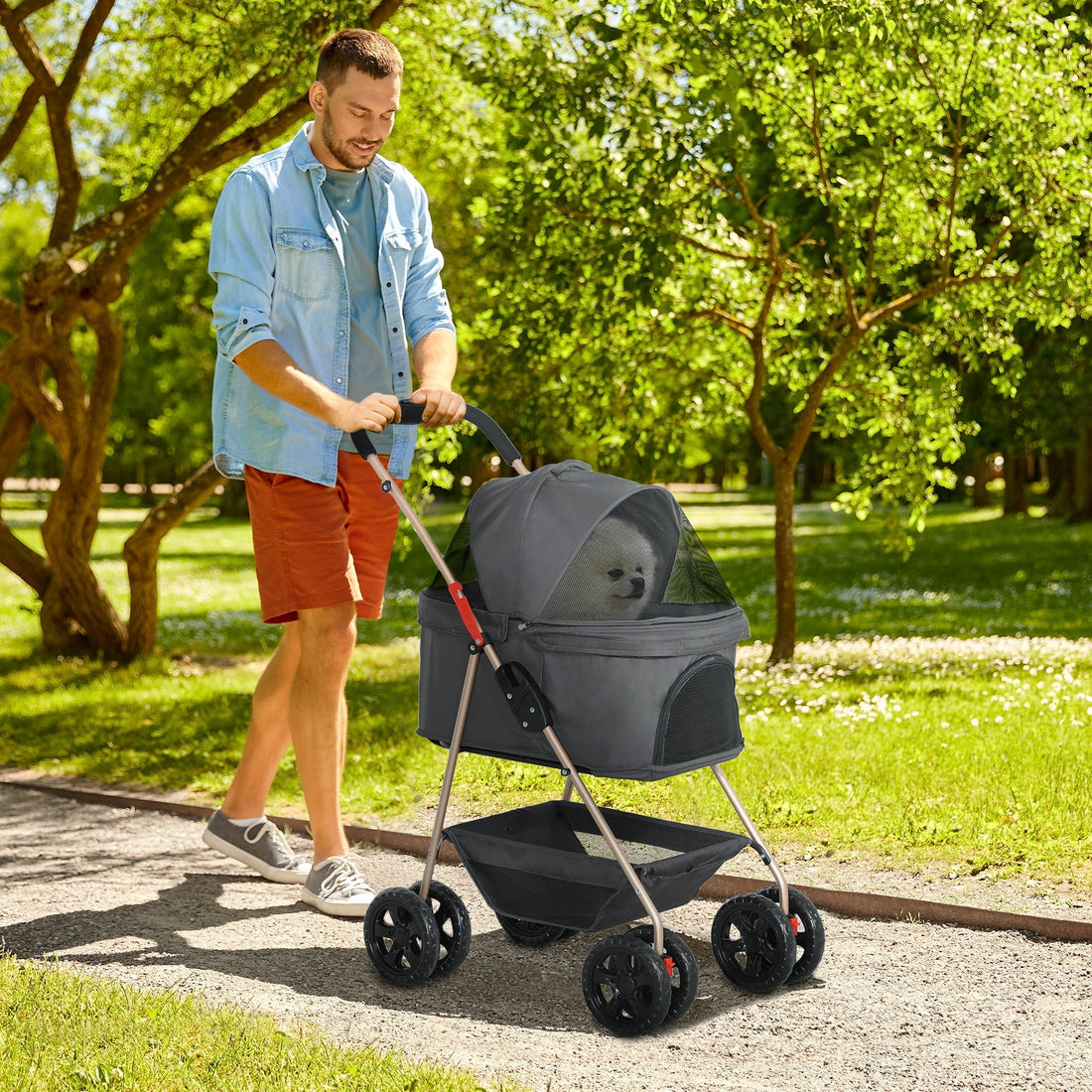 3-in-1 Foldable Pet Stroller with Detachable Carrier & Car Seat