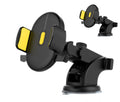 Black and yellow car phone holder with additional suction cup attachment 
