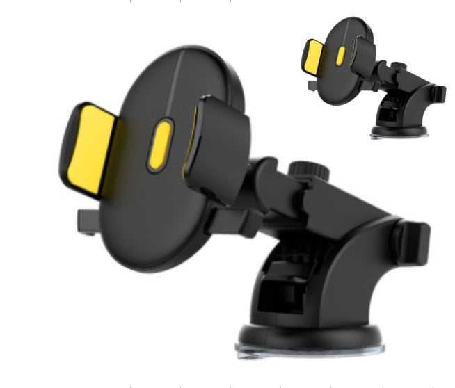 Black and yellow car phone holder with additional suction cup attachment 