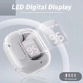 Wireless earbuds with LED digital display showing battery levels