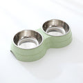 double stainless steel pet food and water bowls with straw frame