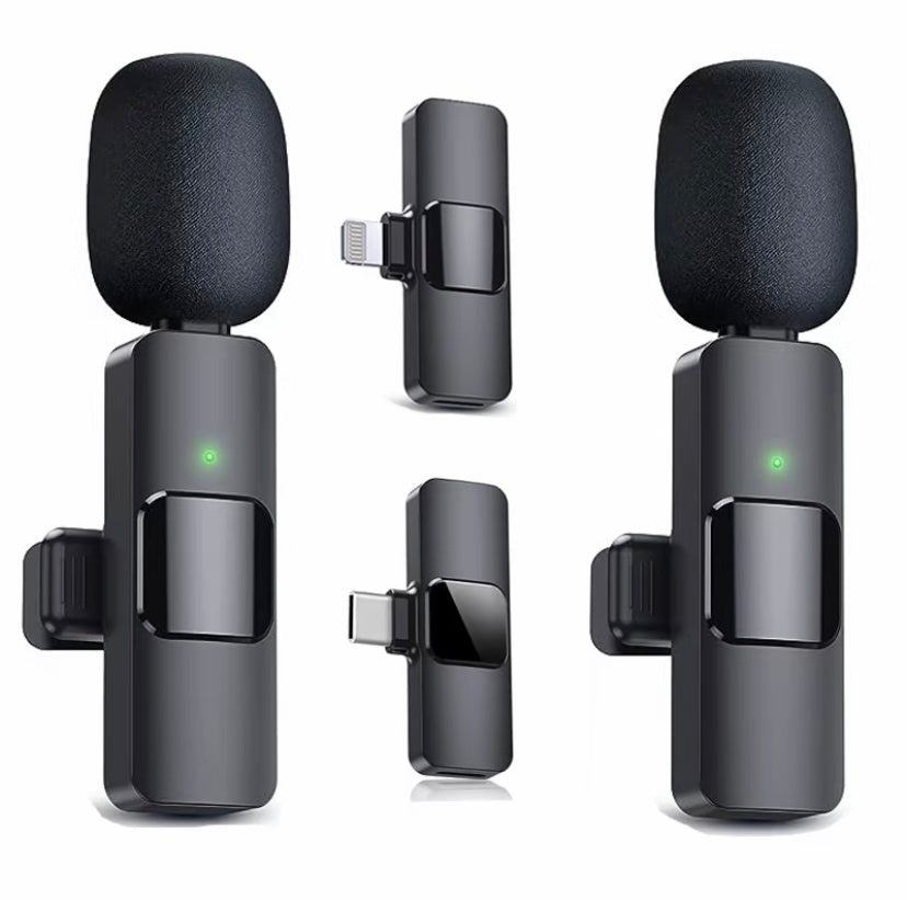 Set of black microphones with attachments