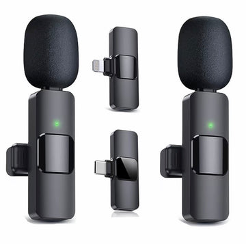 Set of black microphones with attachments