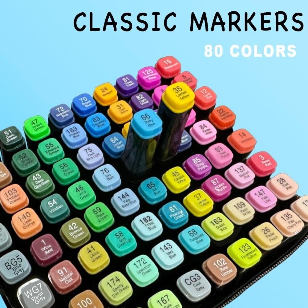 80 Colors Alcohol-Based Dual Tip Drawing Marker Set – Professional Art Supplies for Sketching & Coloring