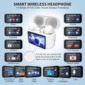 Smart wireless headphones with touch screen controls displayed
