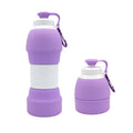 Two purple collapsible water bottles with white caps