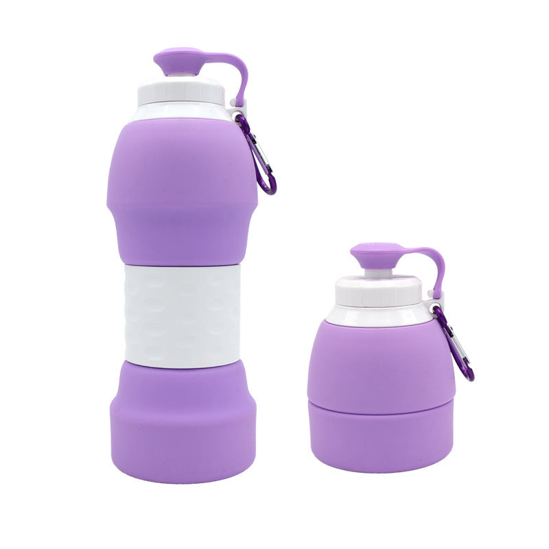 Two purple collapsible water bottles with white caps