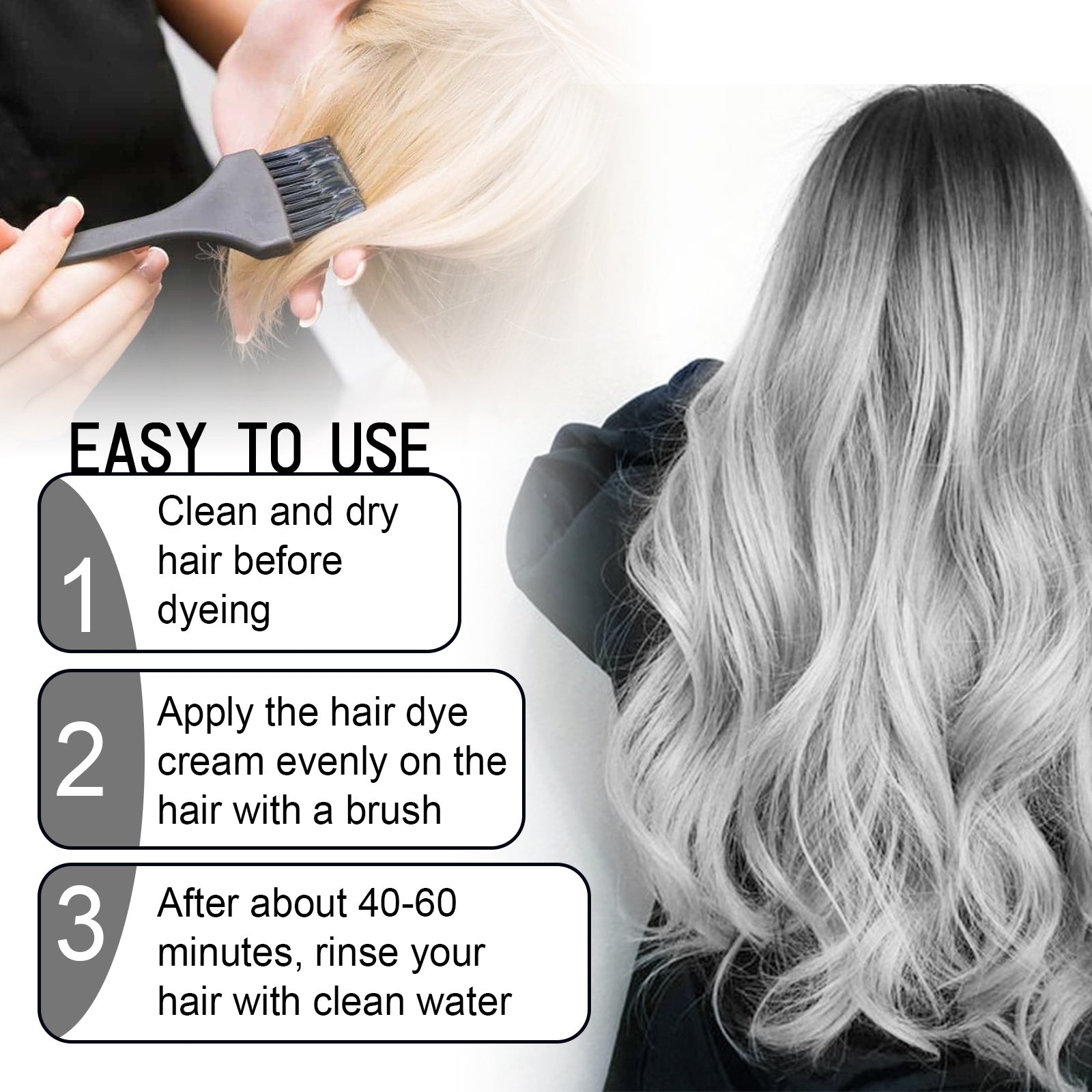 Easy Washable Silver Hair Dye – EELHOE Gray Hair Cream

